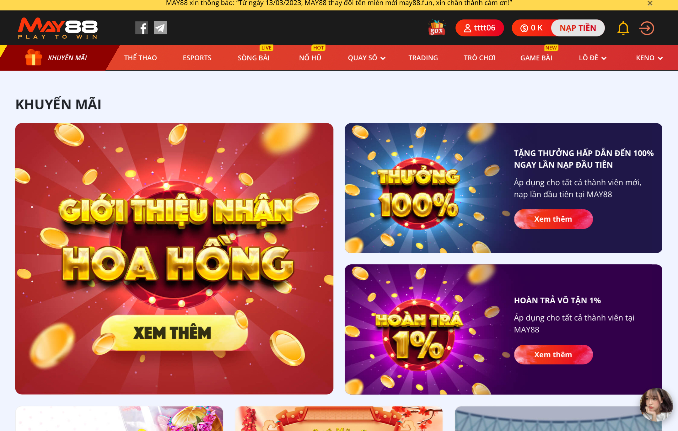 Nhà cái May88 thường xuyên cập nhật nhiều chương trình khuyến mãi